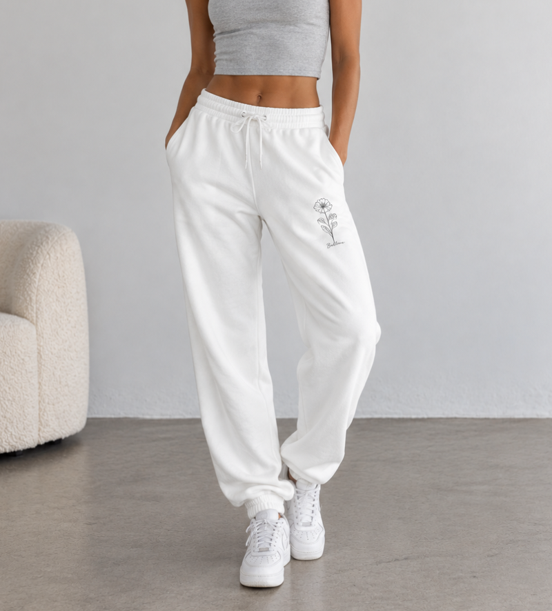 Bedtyme Sweatpants -Embroidered Cosmos Flower
